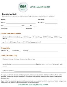 Just Harvest's Donate by Mail form