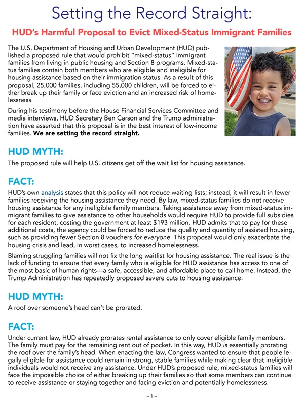 Setting the Record Straight: HUD’s Harmful Proposal to Evict Mixed-Status Immigrant Families pdf