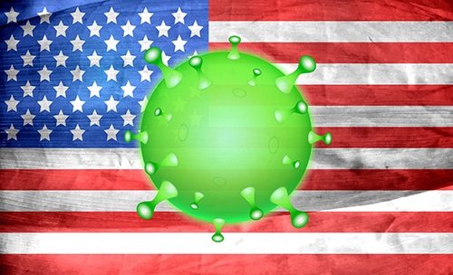 Coronavirus over US flag. Image by Vektor Kunst from Pixabay