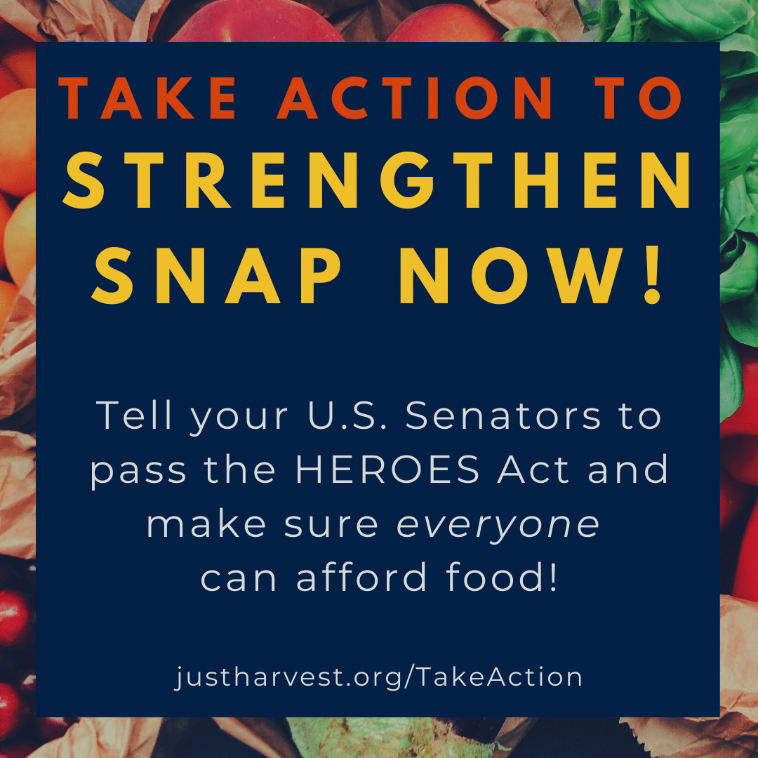 Take Action to Strengthen SNAP Now! Tell your U.S. Senators to pas the HEROES Act and make sure everyone can afford food!